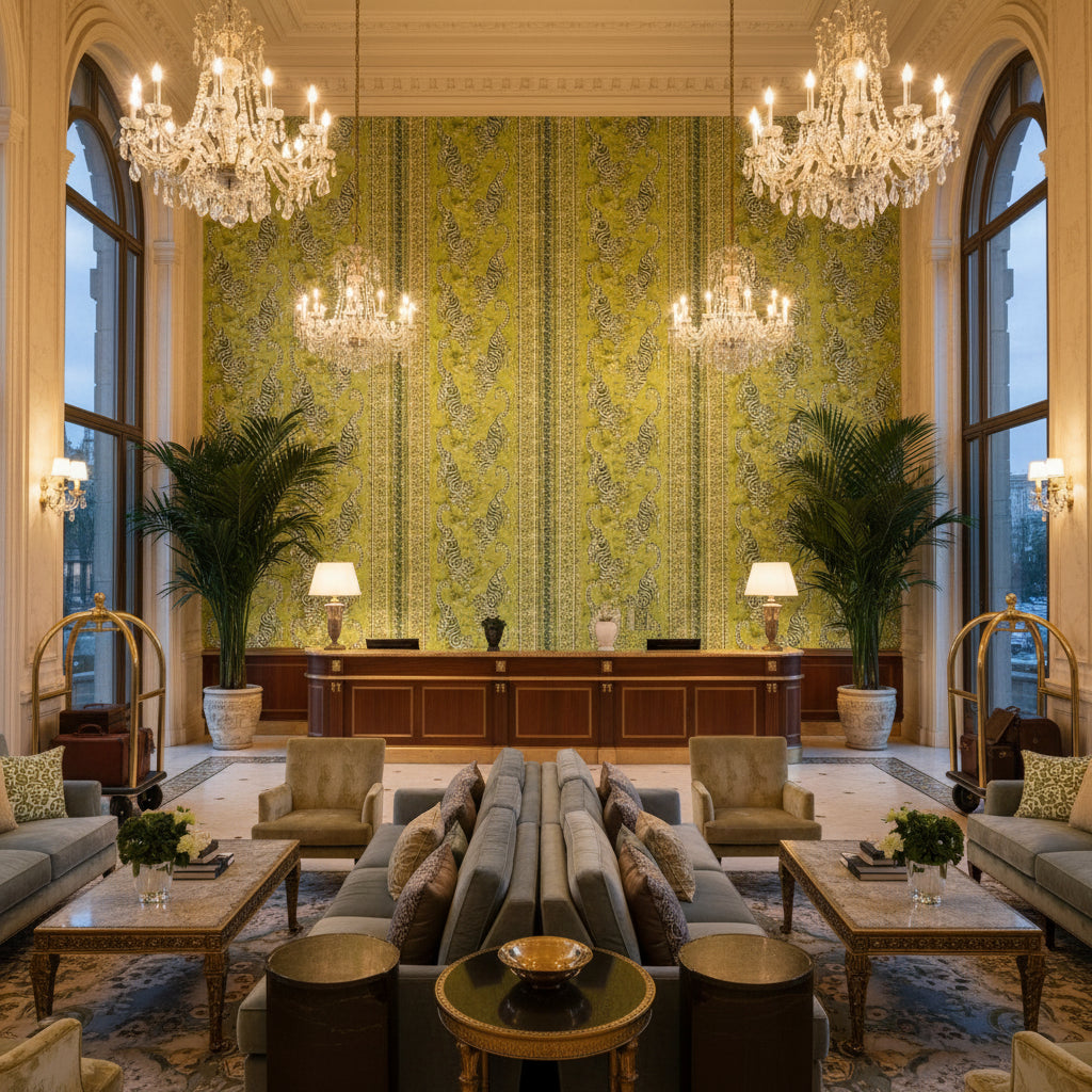 BF10475.235.0 | Kravet - Hotel Lobby Visualization (AI-generated, may not be to scale. Verify pattern scale with product specifications.)
