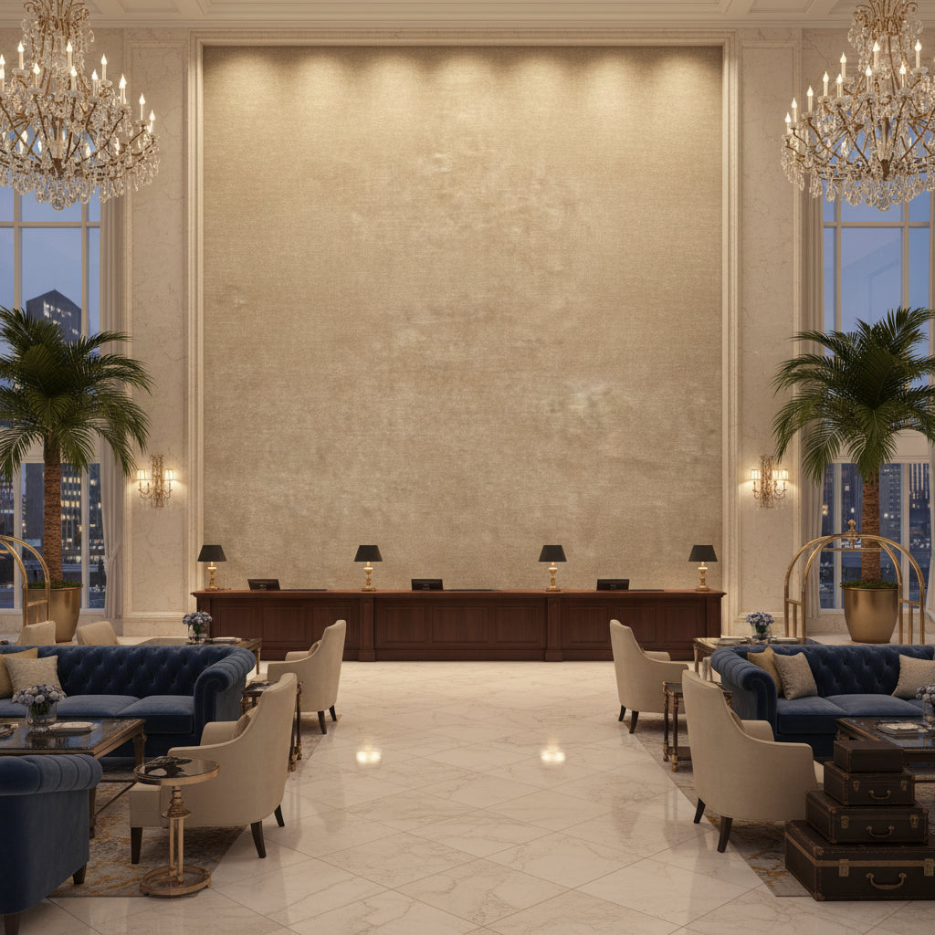 BF10658.225.0 | Kravet - Hotel Lobby Visualization (AI-generated, may not be to scale. Verify pattern scale with product specifications.)
