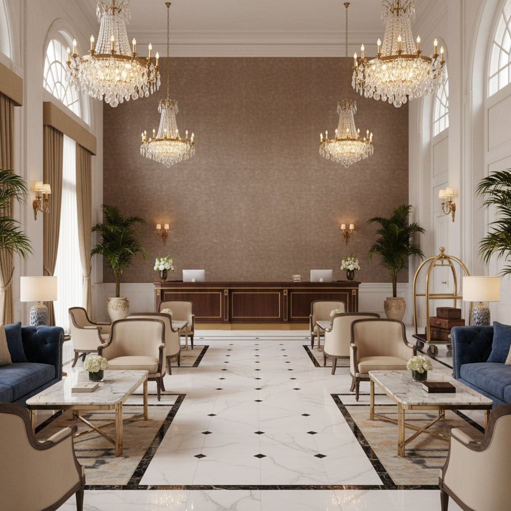 BF10658.285.0 | Kravet - Hotel Lobby Visualization (AI-generated, may not be to scale. Verify pattern scale with product specifications.)