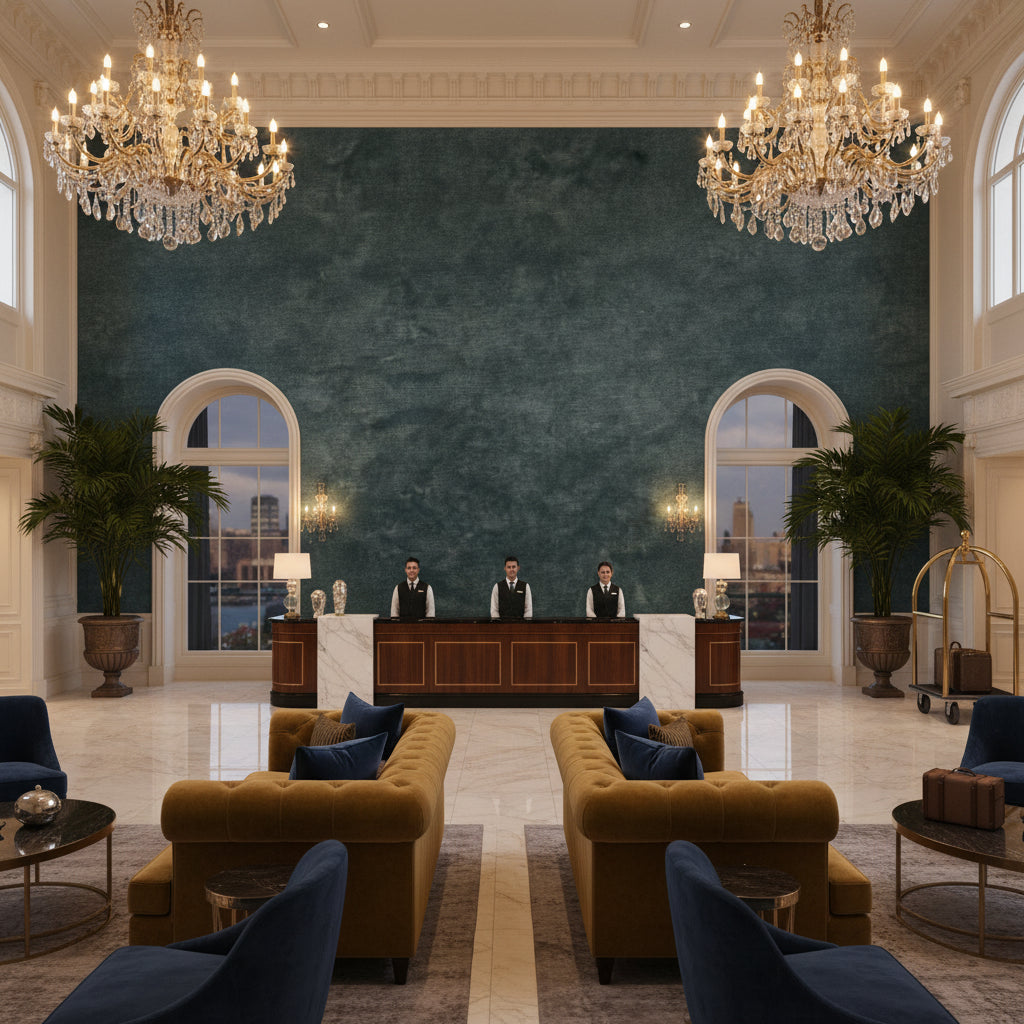 BF10658.795.0 | Kravet - Hotel Lobby Visualization (AI-generated, may not be to scale. Verify pattern scale with product specifications.)