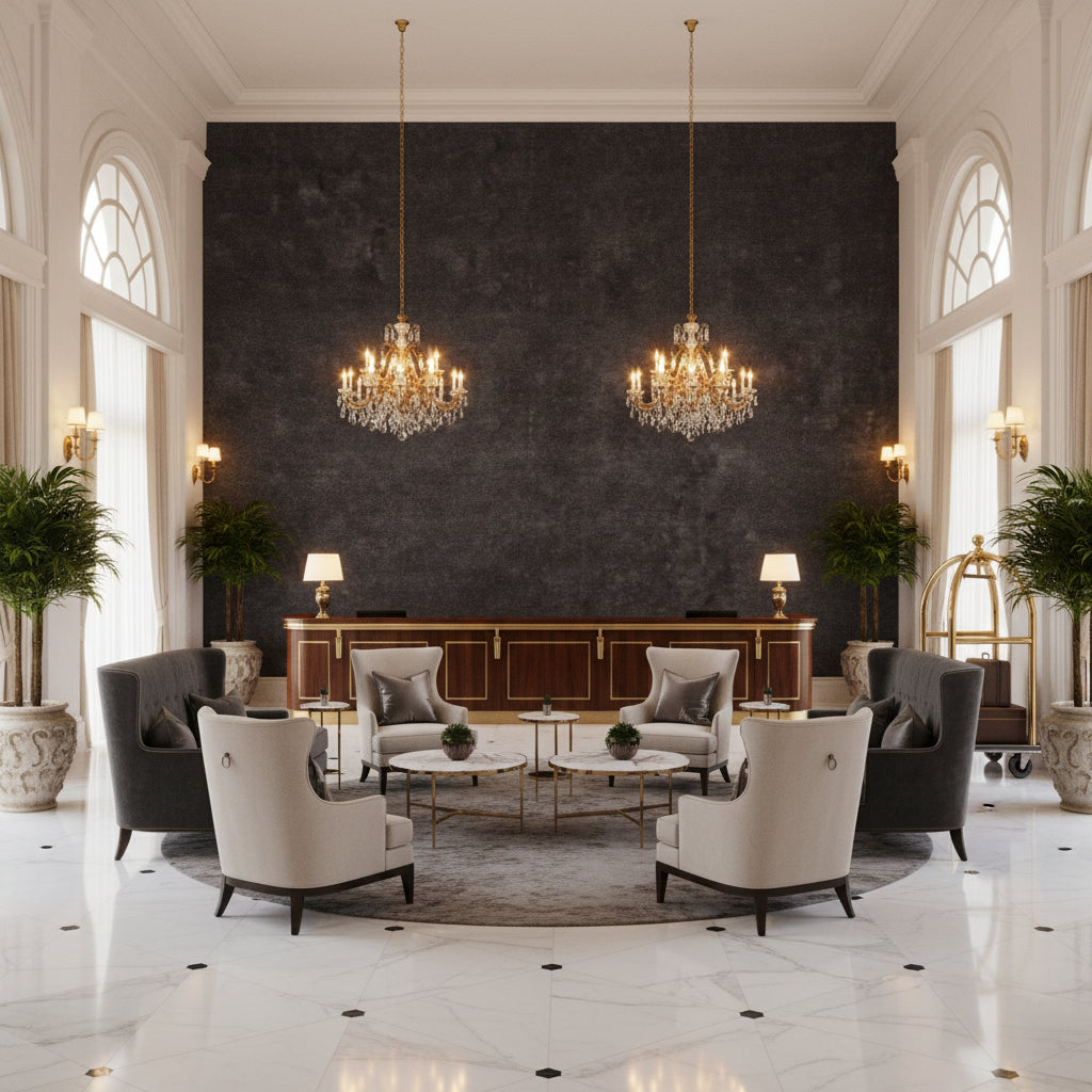 BF10658.905.0 | Kravet - Hotel Lobby Visualization (AI-generated, may not be to scale. Verify pattern scale with product specifications.)