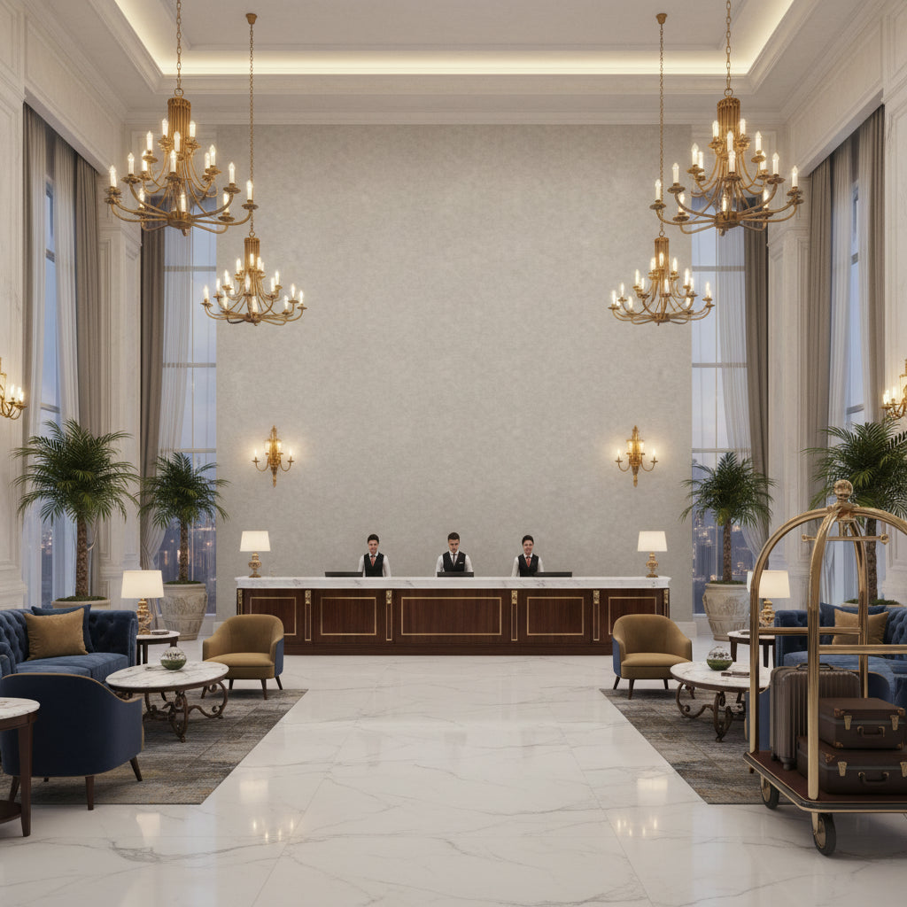 BF10658.925.0 | Kravet - Hotel Lobby Visualization (AI-generated, may not be to scale. Verify pattern scale with product specifications.)