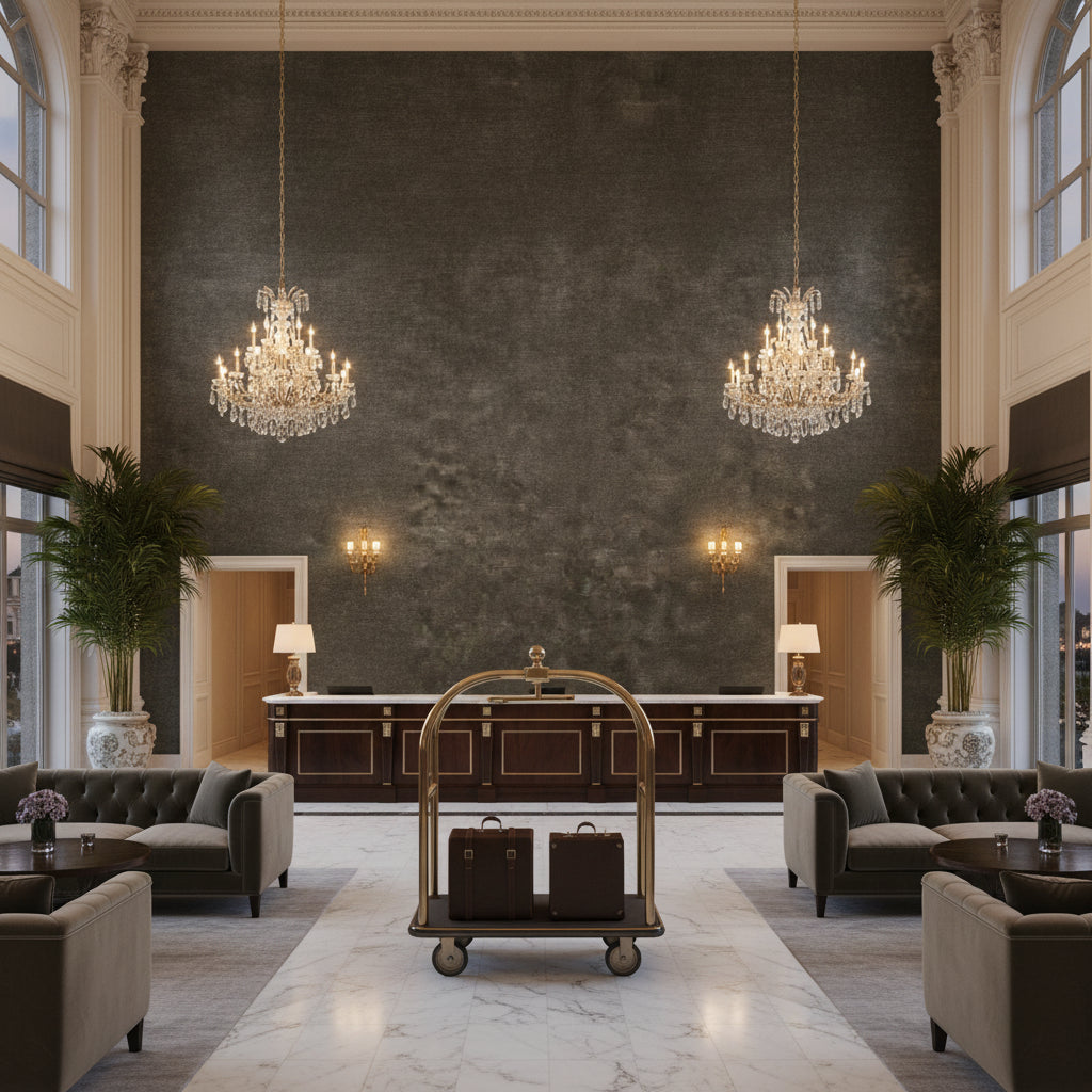 BF10658.955.0 | Kravet - Hotel Lobby Visualization (AI-generated, may not be to scale. Verify pattern scale with product specifications.)