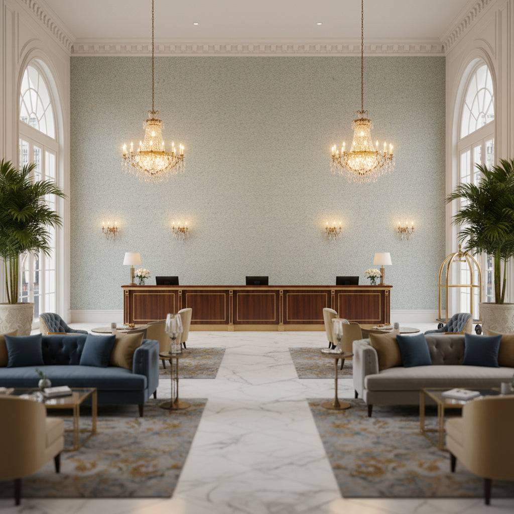 BF10678.625.0 | Kravet - Hotel Lobby Visualization (AI-generated, may not be to scale. Verify pattern scale with product specifications.)