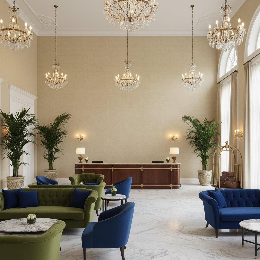 BF10682.130.0 | Kravet - Hotel Lobby Visualization (AI-generated, may not be to scale. Verify pattern scale with product specifications.)