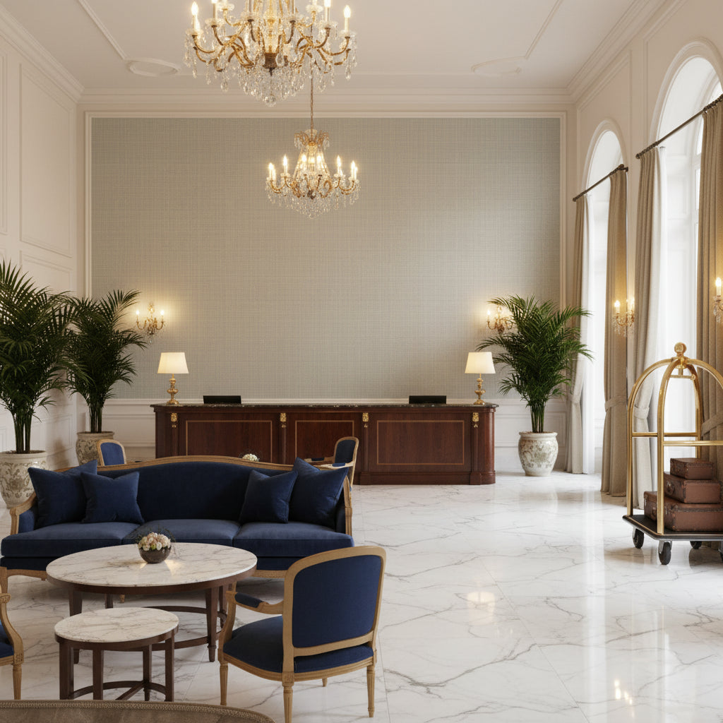 BF10682.625.0 | Kravet - Hotel Lobby Visualization (AI-generated, may not be to scale. Verify pattern scale with product specifications.)