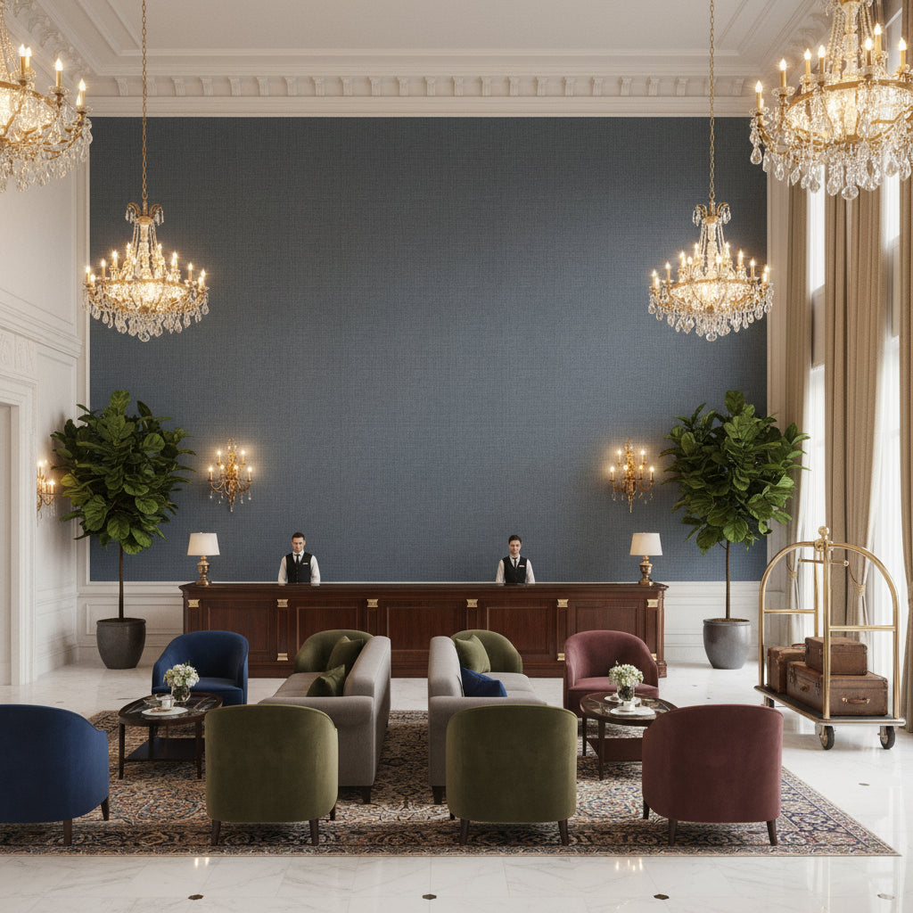 BF10684.664.0 | Kravet - Hotel Lobby Visualization (AI-generated, may not be to scale. Verify pattern scale with product specifications.)