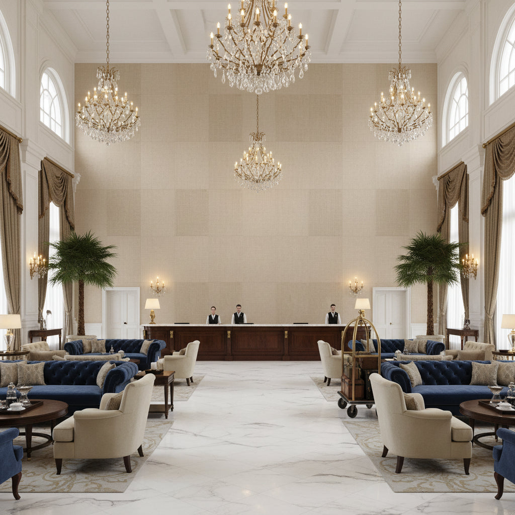 BF10684.925.0 | Kravet - Hotel Lobby Visualization (AI-generated, may not be to scale. Verify pattern scale with product specifications.)