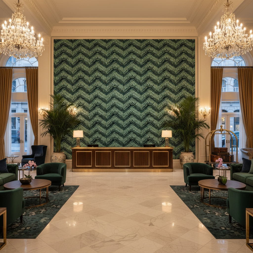 BF10692.850.0 | Kravet - Hotel Lobby Visualization (AI-generated, may not be to scale. Verify pattern scale with product specifications.)