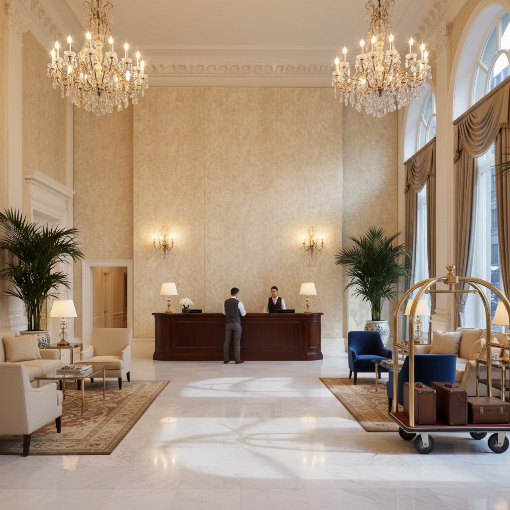 BF10700.106.0 | Kravet - Hotel Lobby Visualization (AI-generated, may not be to scale. Verify pattern scale with product specifications.)