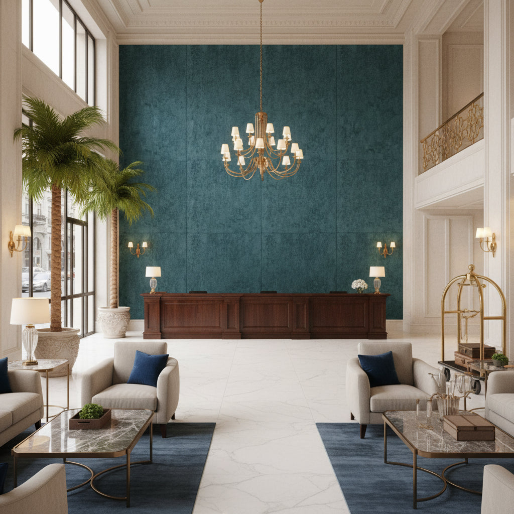 BF10700.615.0 | Kravet - Hotel Lobby Visualization (AI-generated, may not be to scale. Verify pattern scale with product specifications.)