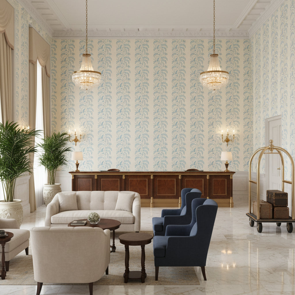 BF10779.3.0 | Kravet - Hotel Lobby Visualization (AI-generated, may not be to scale. Verify pattern scale with product specifications.)