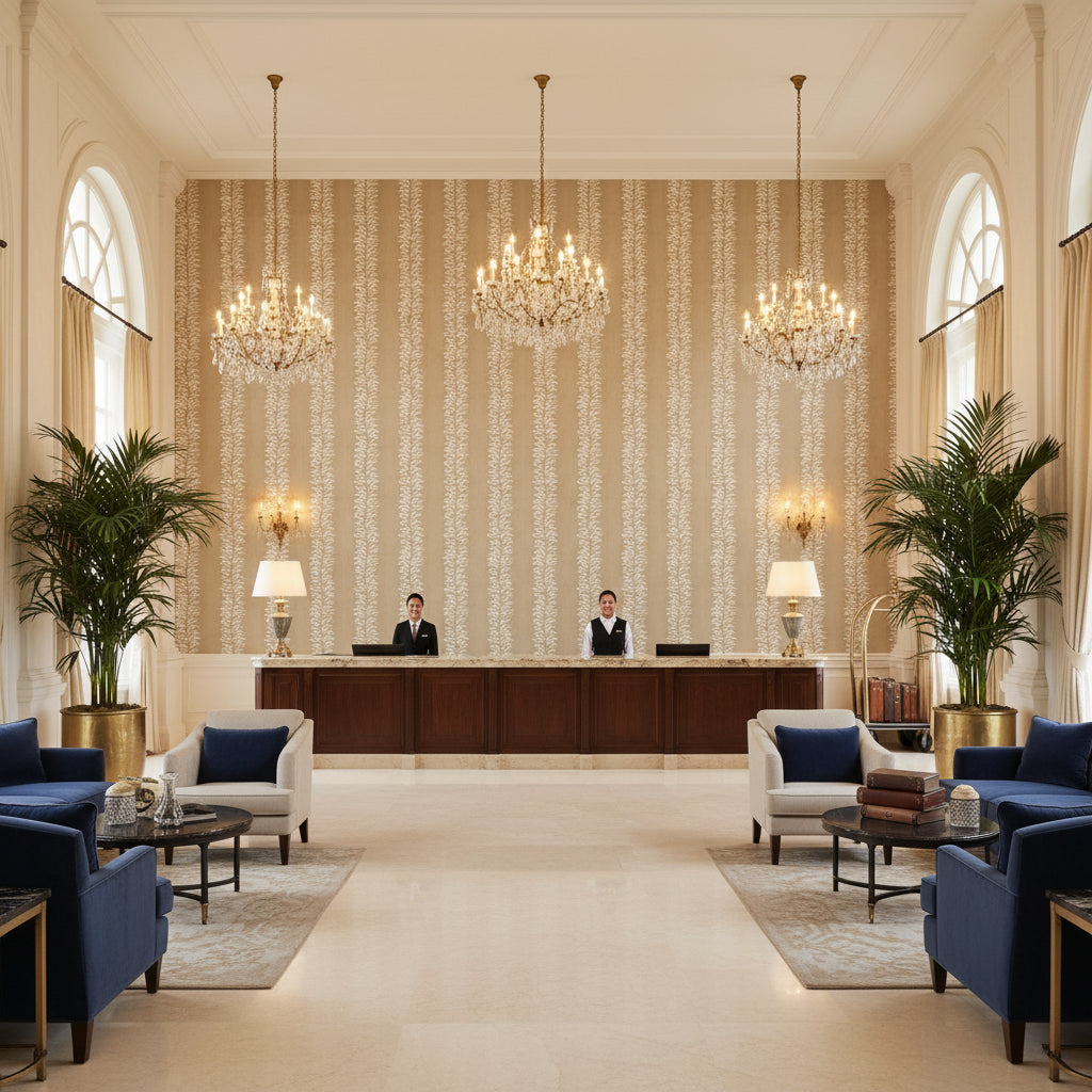 BF10946.110.0 | Kravet - Hotel Lobby Visualization (AI-generated, may not be to scale. Verify pattern scale with product specifications.)