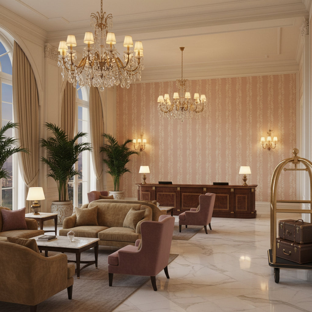 BF10946.440.0 | Kravet - Hotel Lobby Visualization (AI-generated, may not be to scale. Verify pattern scale with product specifications.)