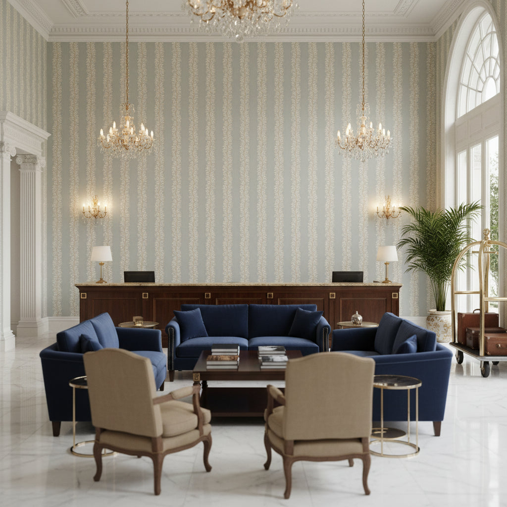 BF10946.715.0 | Kravet - Hotel Lobby Visualization (AI-generated, may not be to scale. Verify pattern scale with product specifications.)