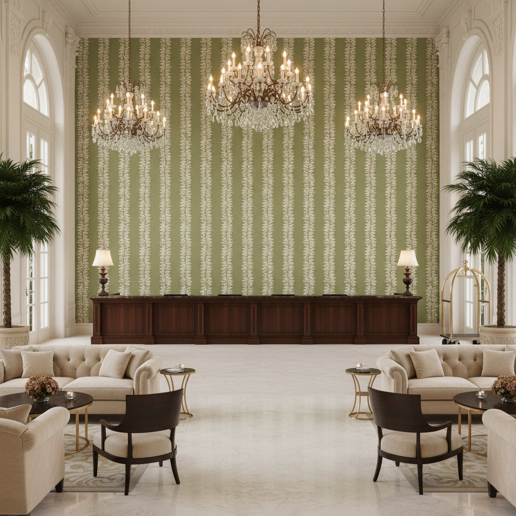 BF10946.735.0 | Kravet - Hotel Lobby Visualization (AI-generated, may not be to scale. Verify pattern scale with product specifications.)