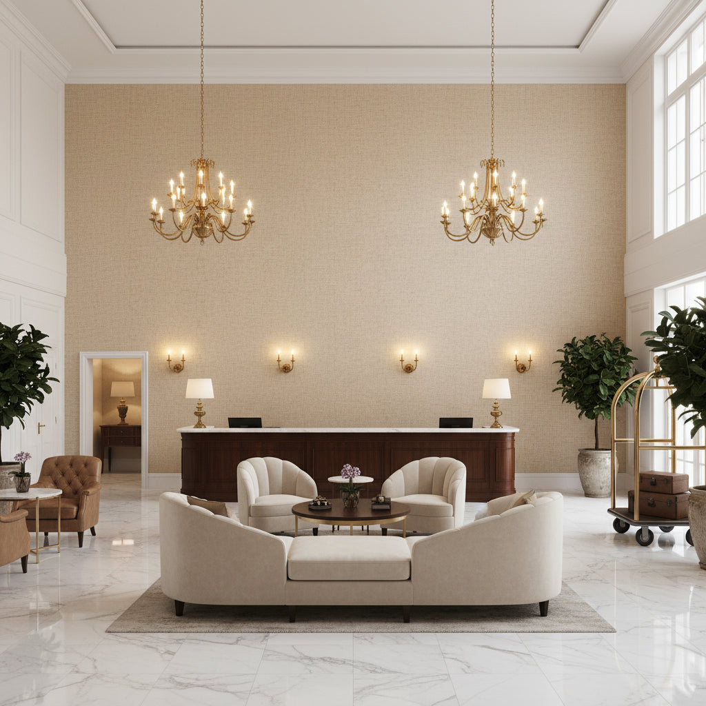 BF10956.130.0 | Kravet - Hotel Lobby Visualization (AI-generated, may not be to scale. Verify pattern scale with product specifications.)