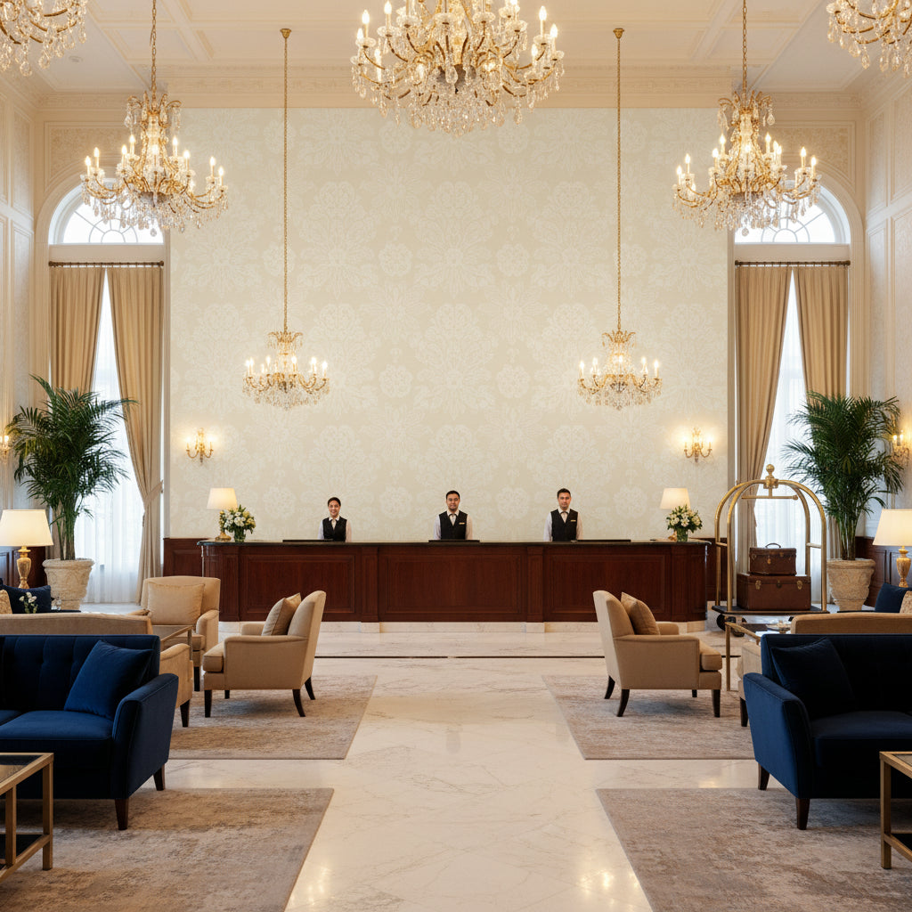 BF10962.101.0 | Kravet - Hotel Lobby Visualization (AI-generated, may not be to scale. Verify pattern scale with product specifications.)