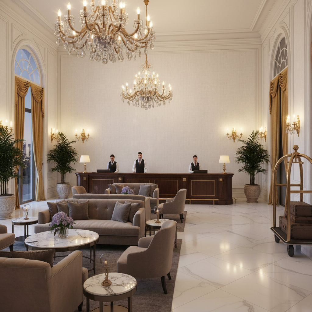 BF10962.104.0 | Kravet - Hotel Lobby Visualization (AI-generated, may not be to scale. Verify pattern scale with product specifications.)