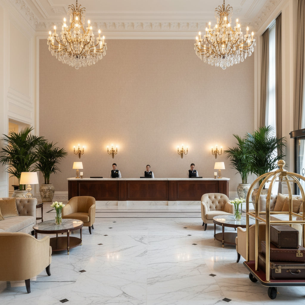 BF10962.110.0 | Kravet - Hotel Lobby Visualization (AI-generated, may not be to scale. Verify pattern scale with product specifications.)