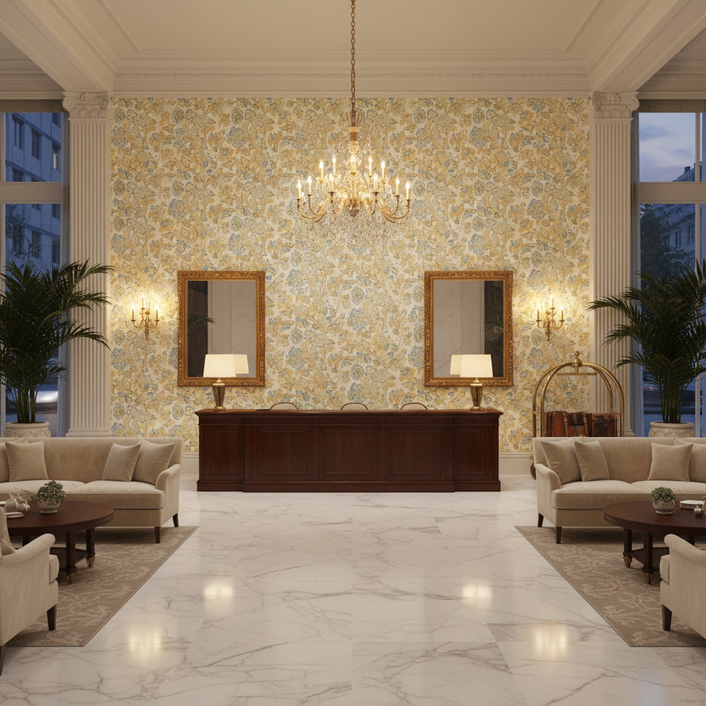 BF10962.405.0 | Kravet - Hotel Lobby Visualization (AI-generated, may not be to scale. Verify pattern scale with product specifications.)