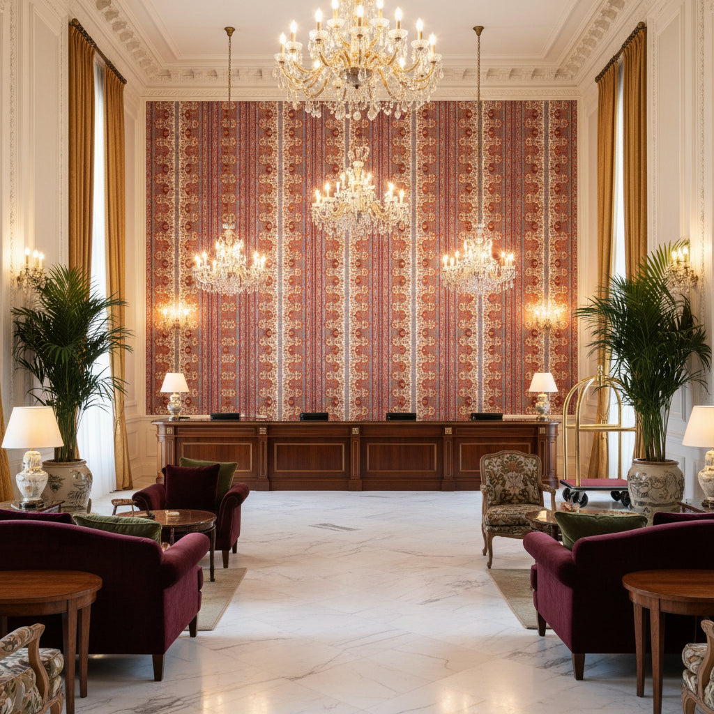 BF10962.634.0 | Kravet - Hotel Lobby Visualization (AI-generated, may not be to scale. Verify pattern scale with product specifications.)
