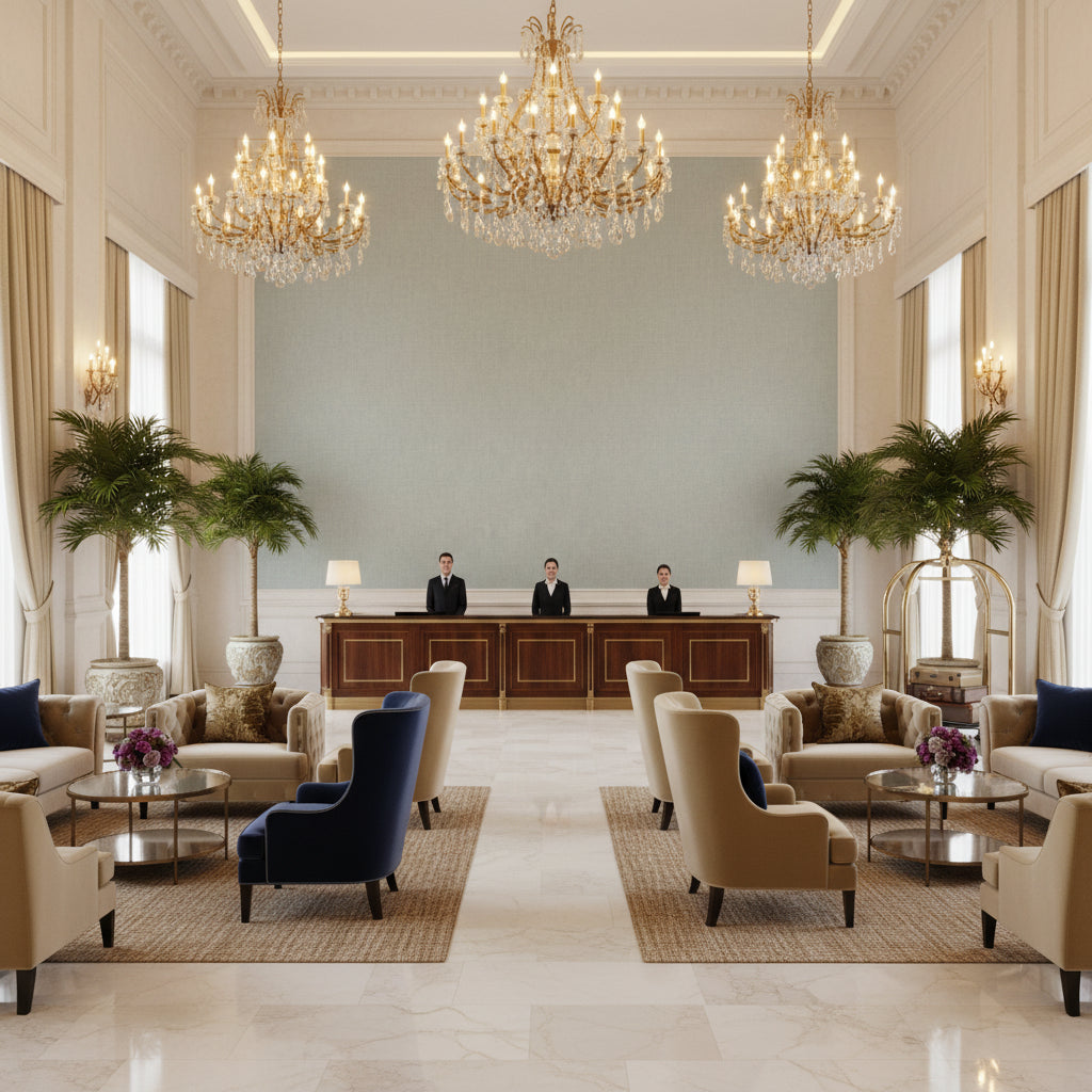 BF10962.721.0 | Kravet - Hotel Lobby Visualization (AI-generated, may not be to scale. Verify pattern scale with product specifications.)