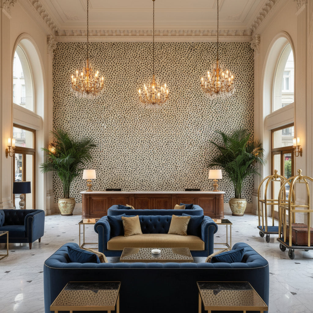 BF10962.935.0 | Kravet - Hotel Lobby Visualization (AI-generated, may not be to scale. Verify pattern scale with product specifications.)