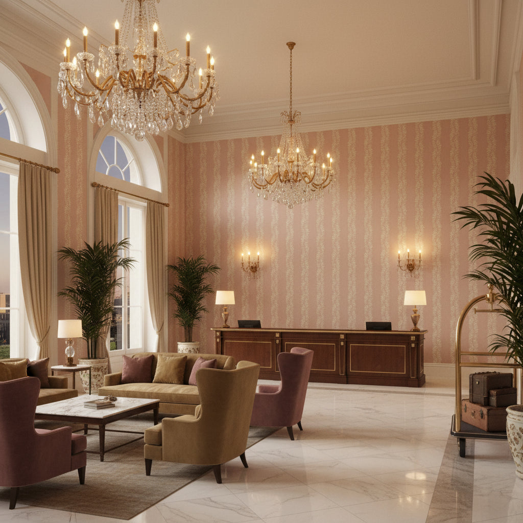BF10964.440.0 | Kravet - Hotel Lobby Visualization (AI-generated, may not be to scale. Verify pattern scale with product specifications.)