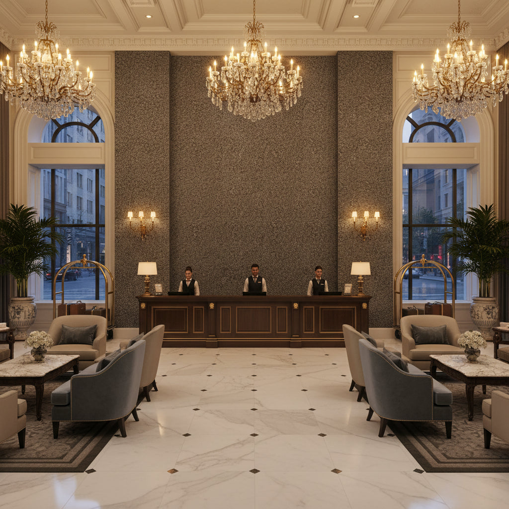 BF10964.680.0 | Kravet - Hotel Lobby Visualization (AI-generated, may not be to scale. Verify pattern scale with product specifications.)