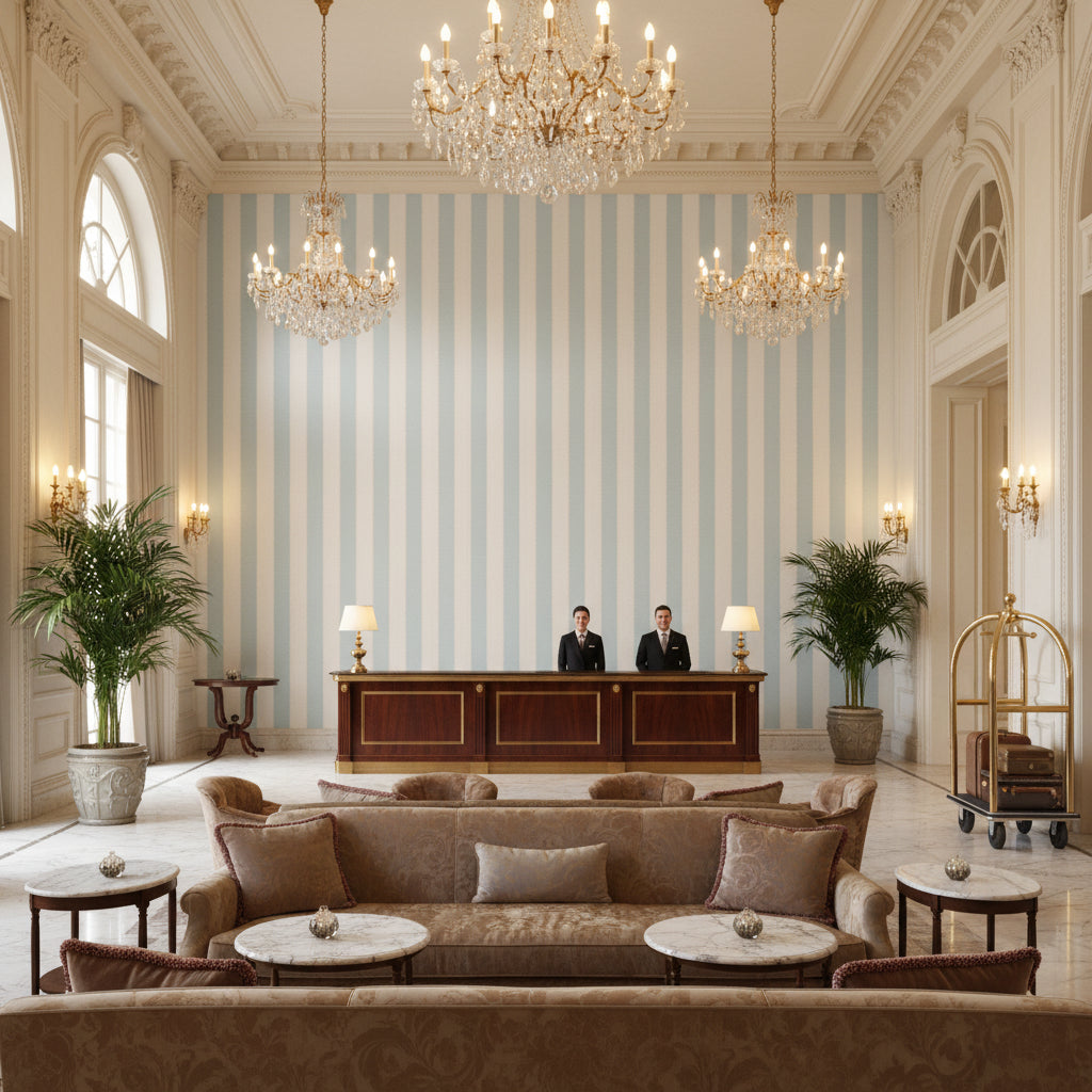 BF10964.725.0 | Kravet - Hotel Lobby Visualization (AI-generated, may not be to scale. Verify pattern scale with product specifications.)