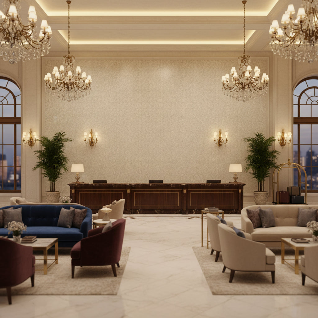 BF10965.110.0 | Kravet - Hotel Lobby Visualization (AI-generated, may not be to scale. Verify pattern scale with product specifications.)