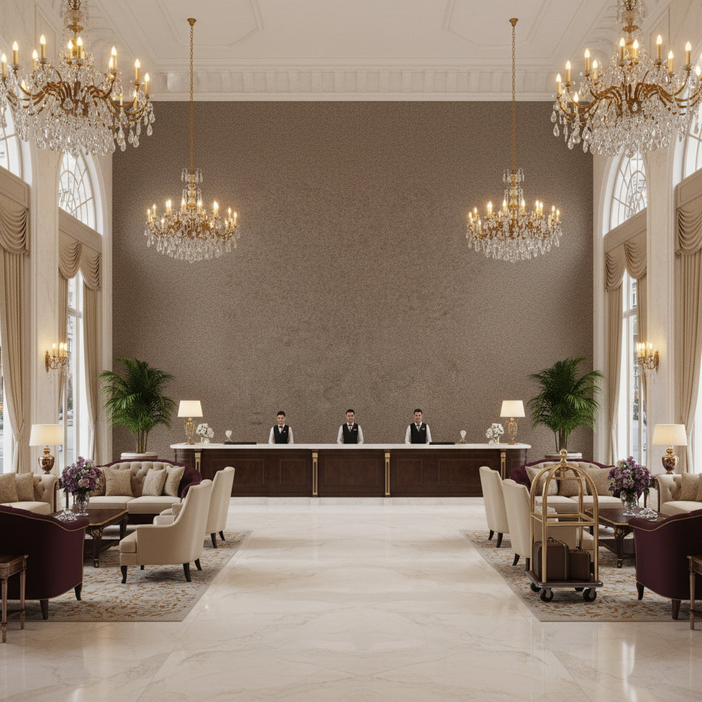 BF10965.210.0 | Kravet - Hotel Lobby Visualization (AI-generated, may not be to scale. Verify pattern scale with product specifications.)