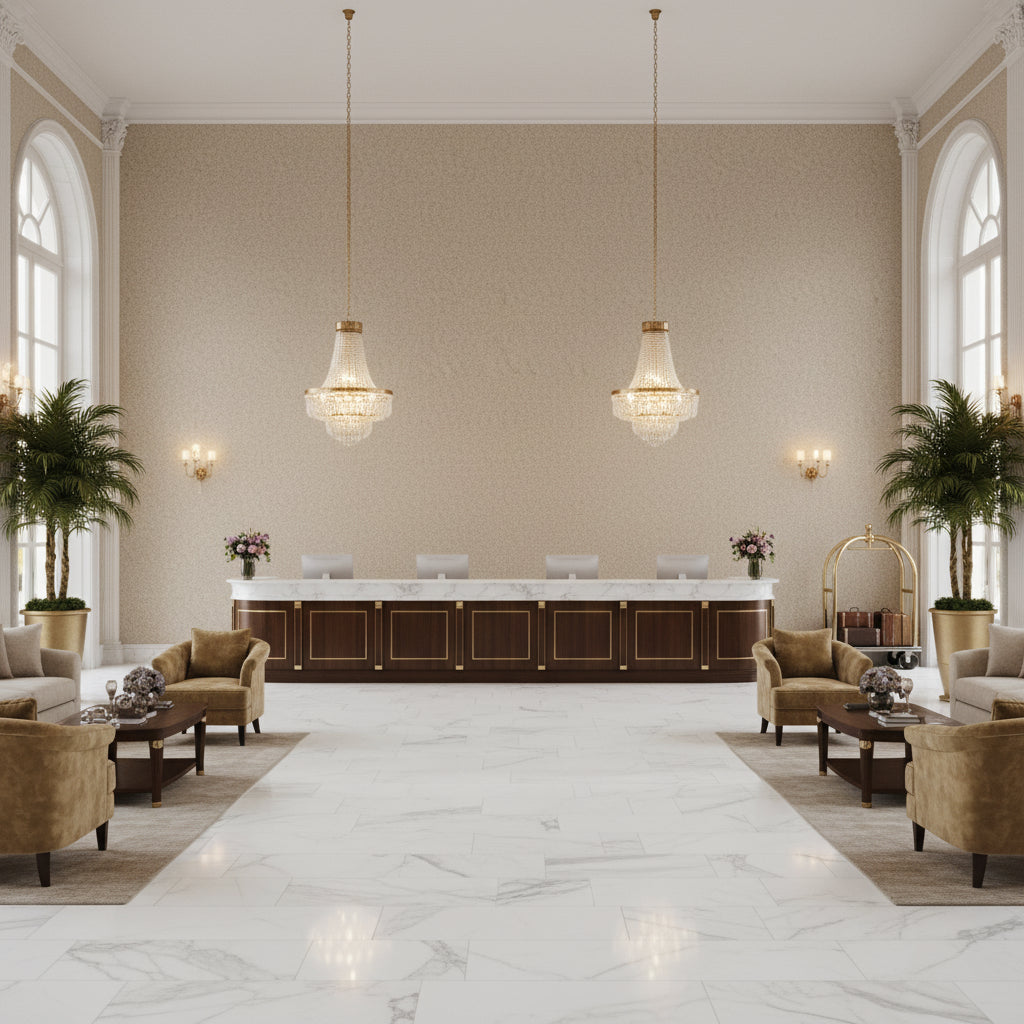 BF10965.225.0 | Kravet - Hotel Lobby Visualization (AI-generated, may not be to scale. Verify pattern scale with product specifications.)