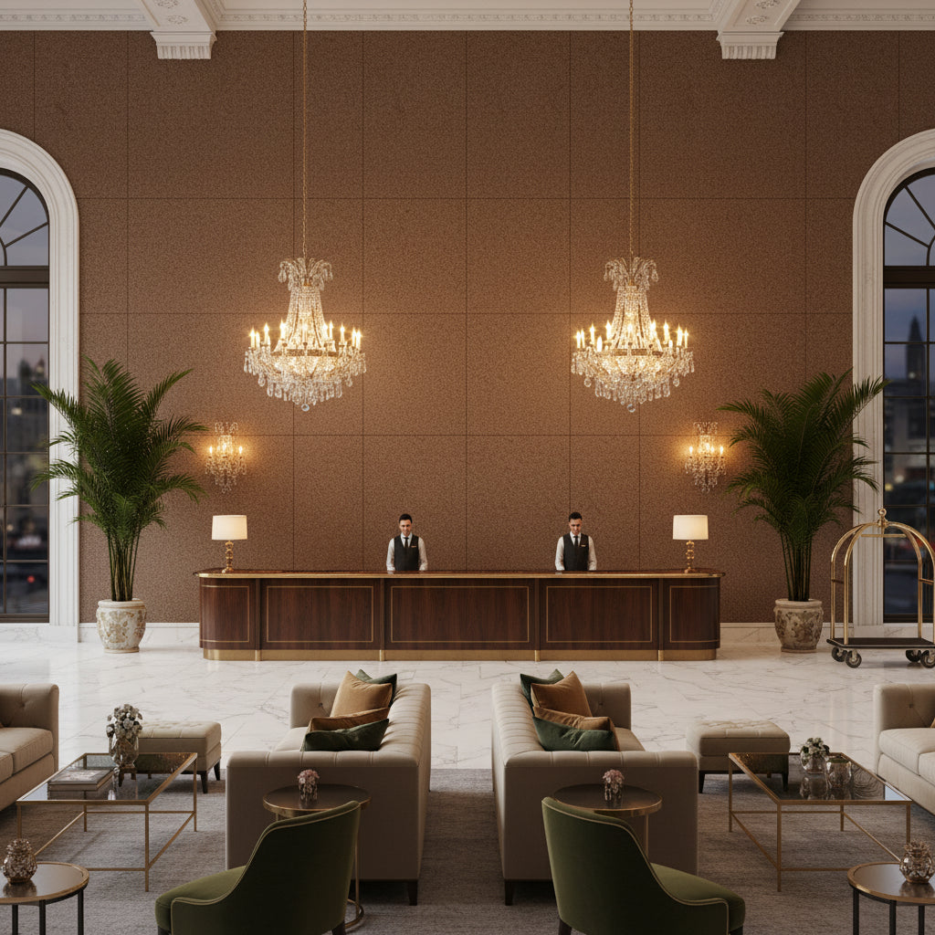 BF10965.250.0 | Kravet - Hotel Lobby Visualization (AI-generated, may not be to scale. Verify pattern scale with product specifications.)