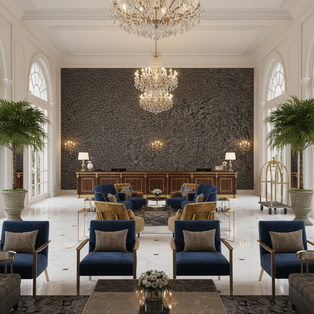 BF10965.985.0 | Kravet - Hotel Lobby Visualization (AI-generated, may not be to scale. Verify pattern scale with product specifications.)