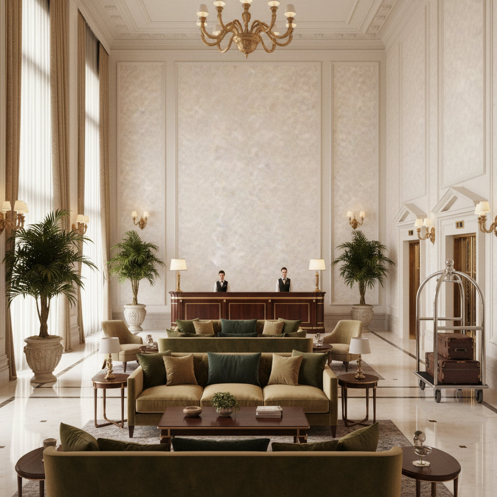 BF11027.104.0 | Kravet - Hotel Lobby Visualization (AI-generated, may not be to scale. Verify pattern scale with product specifications.)