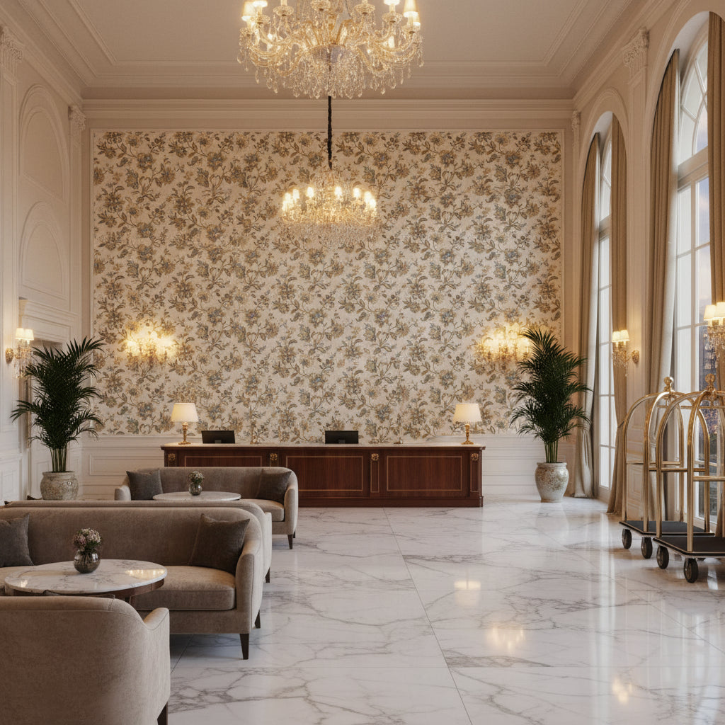 BF11028.2.0 | Kravet - Hotel Lobby Visualization (AI-generated, may not be to scale. Verify pattern scale with product specifications.)