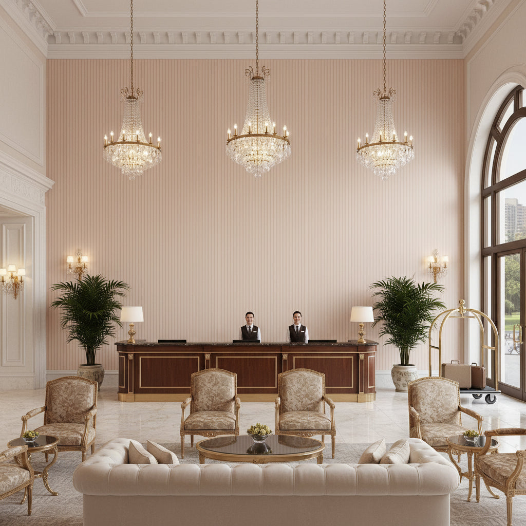 BF11037.110.0 | Kravet - Hotel Lobby Visualization (AI-generated, may not be to scale. Verify pattern scale with product specifications.)