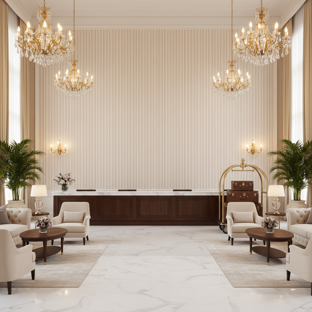 BF11037.230.0 | Kravet - Hotel Lobby Visualization (AI-generated, may not be to scale. Verify pattern scale with product specifications.)