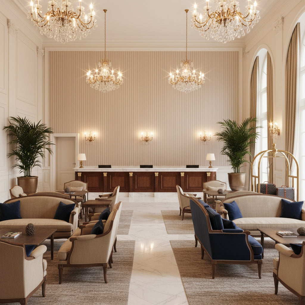 BF11037.250.0 | Kravet - Hotel Lobby Visualization (AI-generated, may not be to scale. Verify pattern scale with product specifications.)