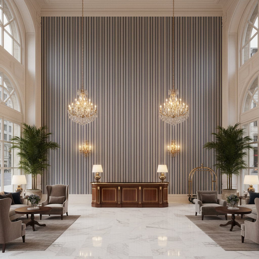BF11037.680.0 | Kravet - Hotel Lobby Visualization (AI-generated, may not be to scale. Verify pattern scale with product specifications.)