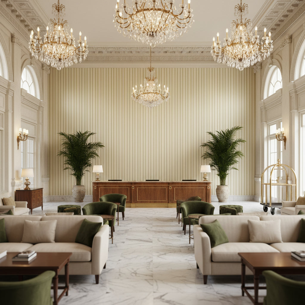 BF11037.735.0 | Kravet - Hotel Lobby Visualization (AI-generated, may not be to scale. Verify pattern scale with product specifications.)