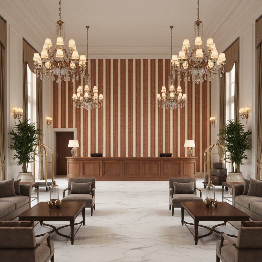 BF11059.1.0 | Kravet - Hotel Lobby Visualization (AI-generated, may not be to scale. Verify pattern scale with product specifications.)