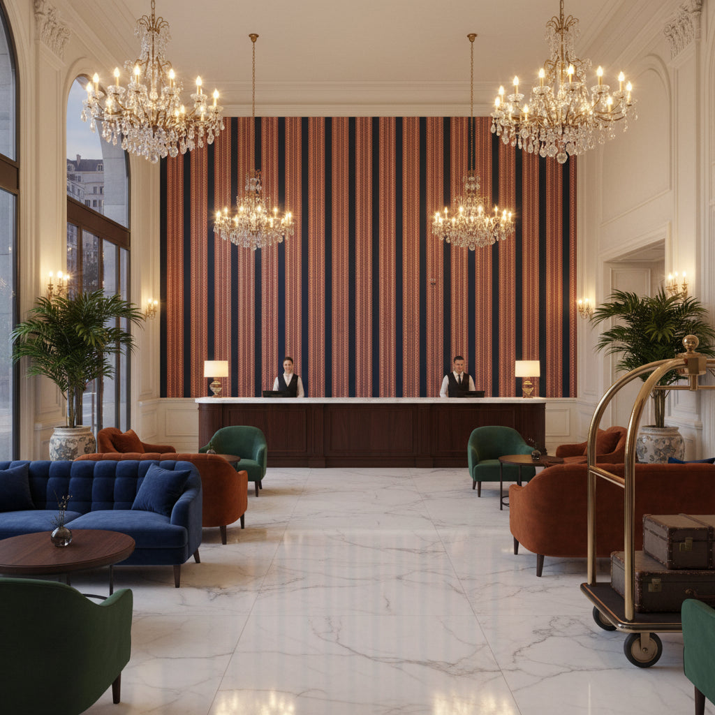 BF11059.2.0 | Kravet - Hotel Lobby Visualization (AI-generated, may not be to scale. Verify pattern scale with product specifications.)