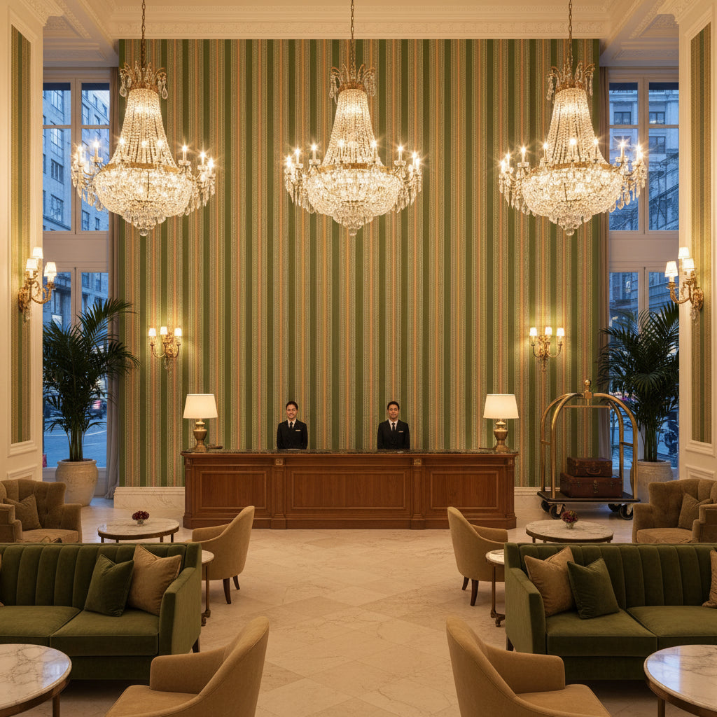 BF11059.3.0 | Kravet - Hotel Lobby Visualization (AI-generated, may not be to scale. Verify pattern scale with product specifications.)