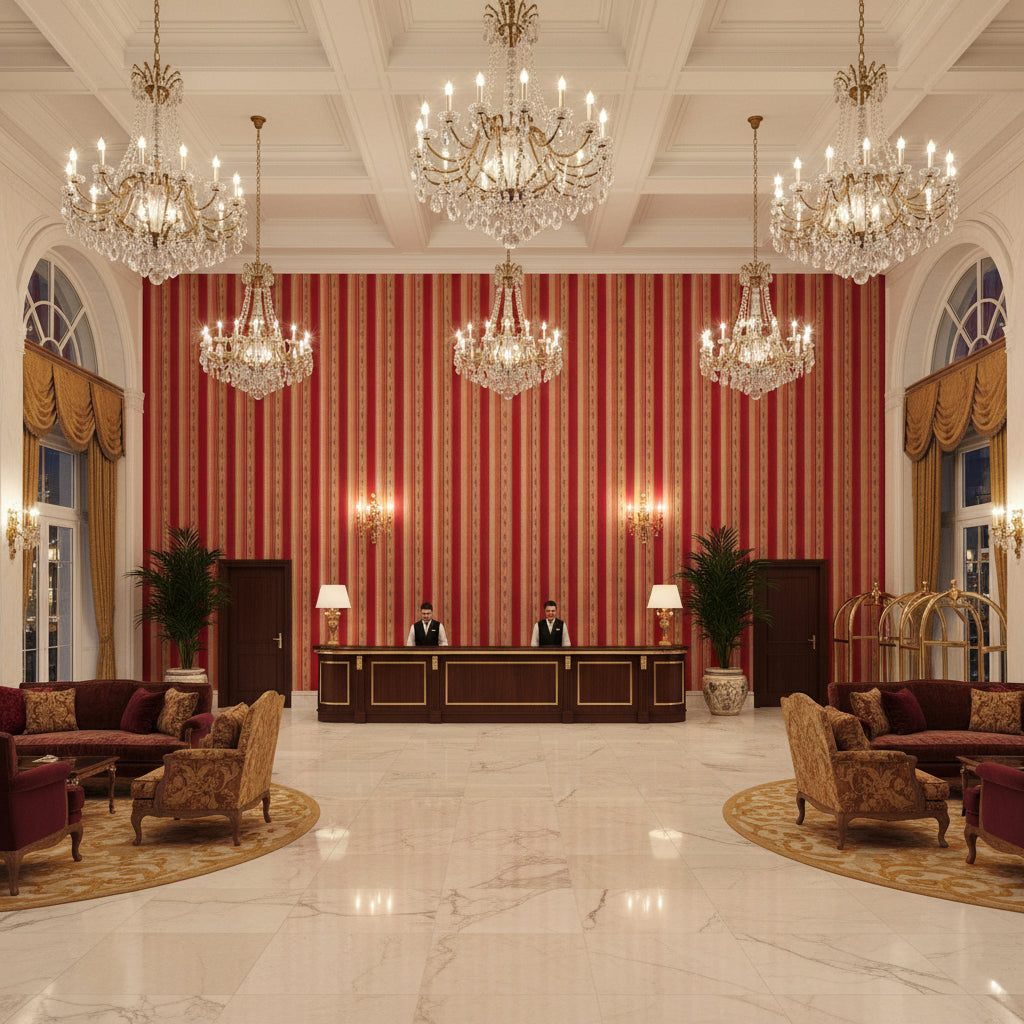 BF11062.1.0 | Kravet - Hotel Lobby Visualization (AI-generated, may not be to scale. Verify pattern scale with product specifications.)