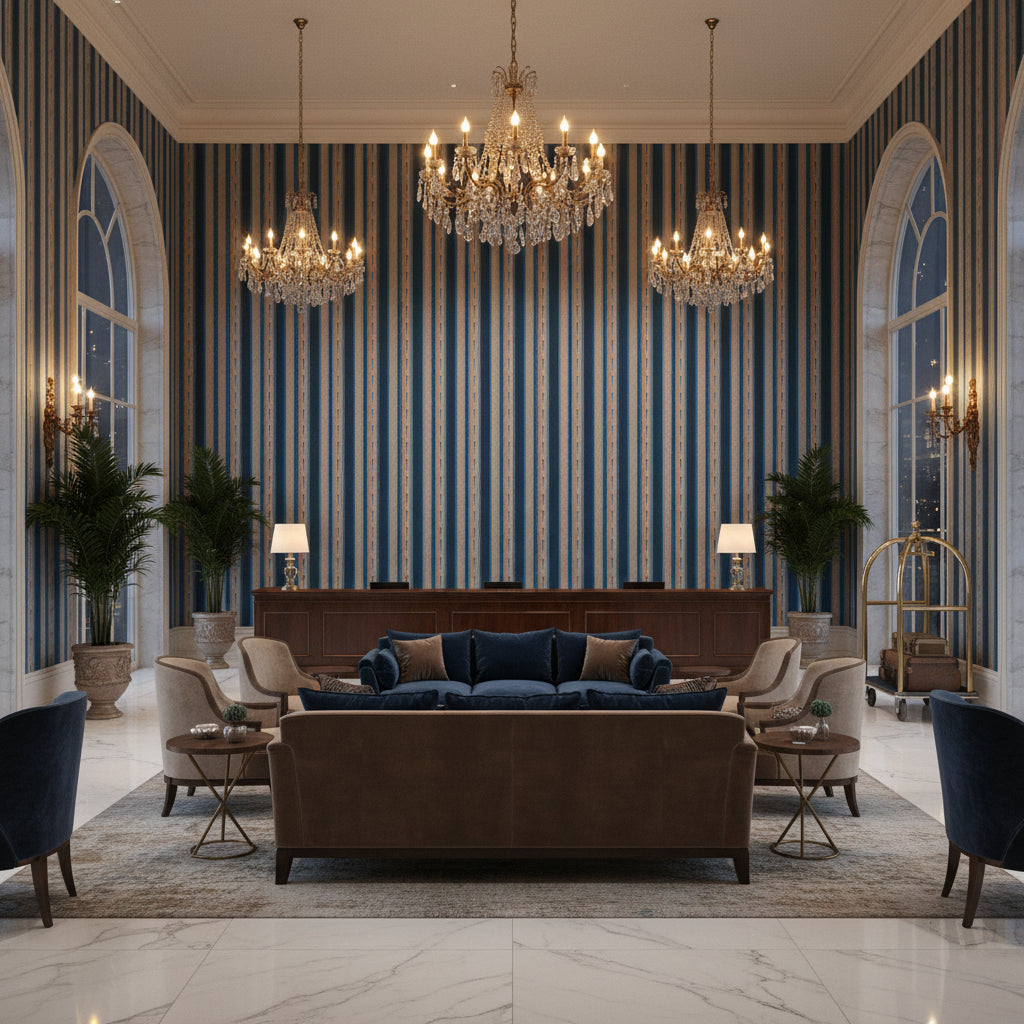BF11062.2.0 | Kravet - Hotel Lobby Visualization (AI-generated, may not be to scale. Verify pattern scale with product specifications.)