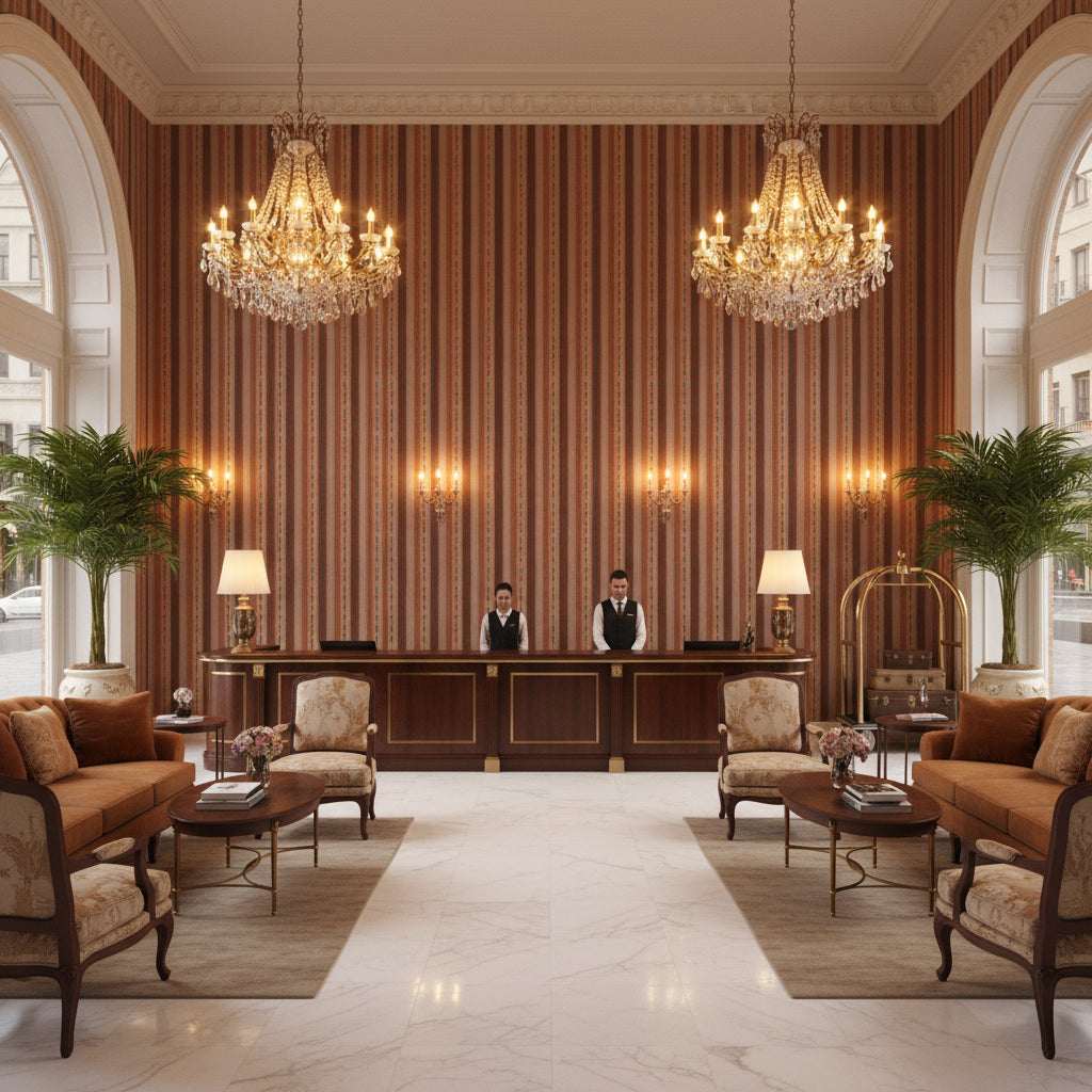 BF11062.5.0 | Kravet - Hotel Lobby Visualization (AI-generated, may not be to scale. Verify pattern scale with product specifications.)