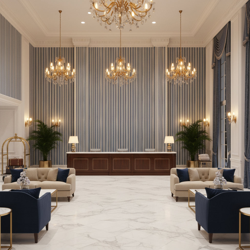 BF11065.660.0 | Kravet - Hotel Lobby Visualization (AI-generated, may not be to scale. Verify pattern scale with product specifications.)